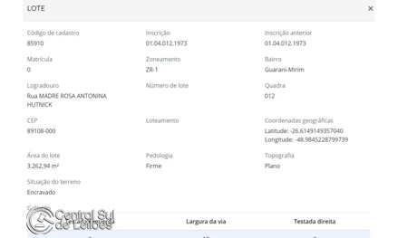 Terreno em Massaranduba, , Massaranduba/SC, SC. Área: 300m2