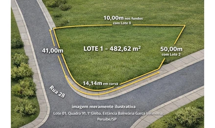 Terreno em Peruíbe, Balneário Garça Vermelha, Lote 01, Quadra 91, 1ª Gleba s/n, Estância Balneária Garça Vermelha, Peruíbe - SP, SP. Área: 482.62m2